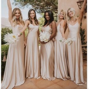 Show Me Your Mumu Faith Maxi Dress Women's XXS Champagne Satin Luxe